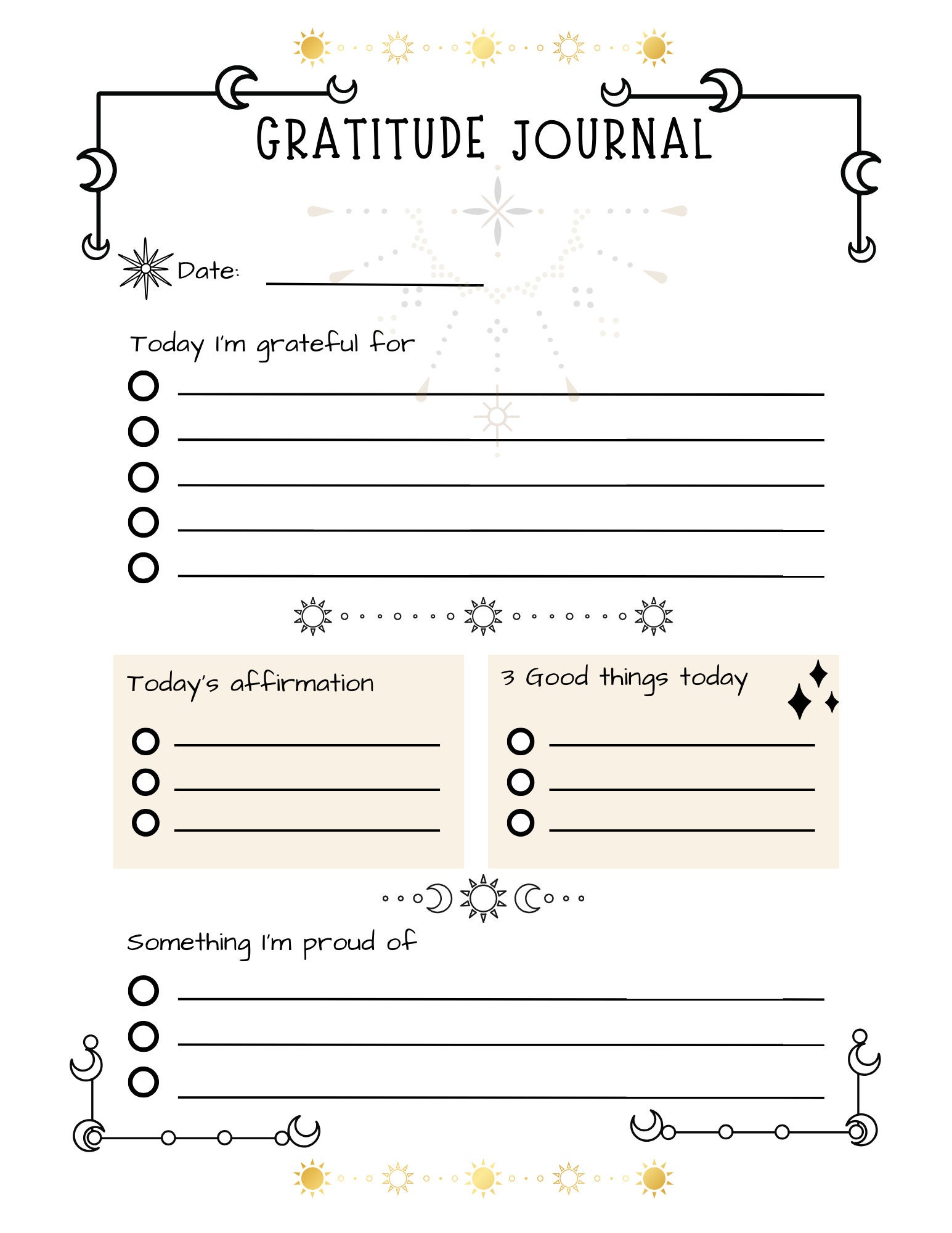Mystical Celestial Boho Gratitude Journal Pages With Free 2024 Calendar ...