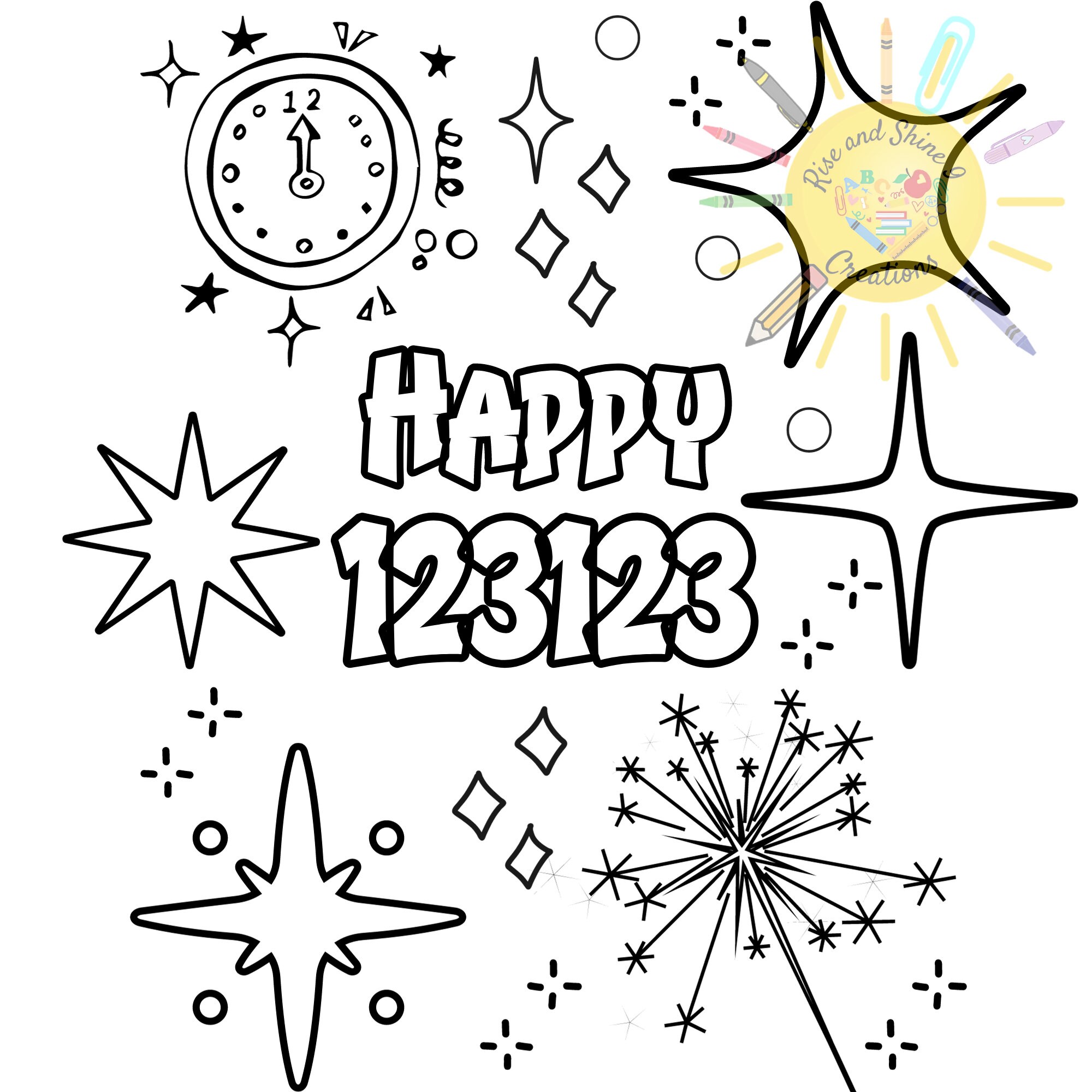 Happy New Year 2024 Coloring Pages for Kids and Adults Etsy