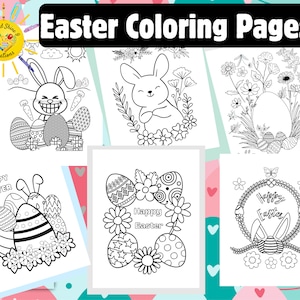 Easter Coloring Activity Book for Kids, Bunnies, Chicks, Eggs, Flowers and Cute Easter designs: Instant Digital Download PDF files
