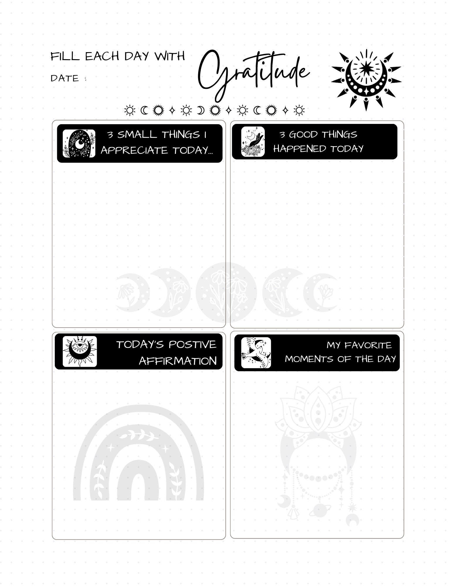 Mystical Celestial Boho Gratitude Journal Pages With Free 2024 Calendar ...