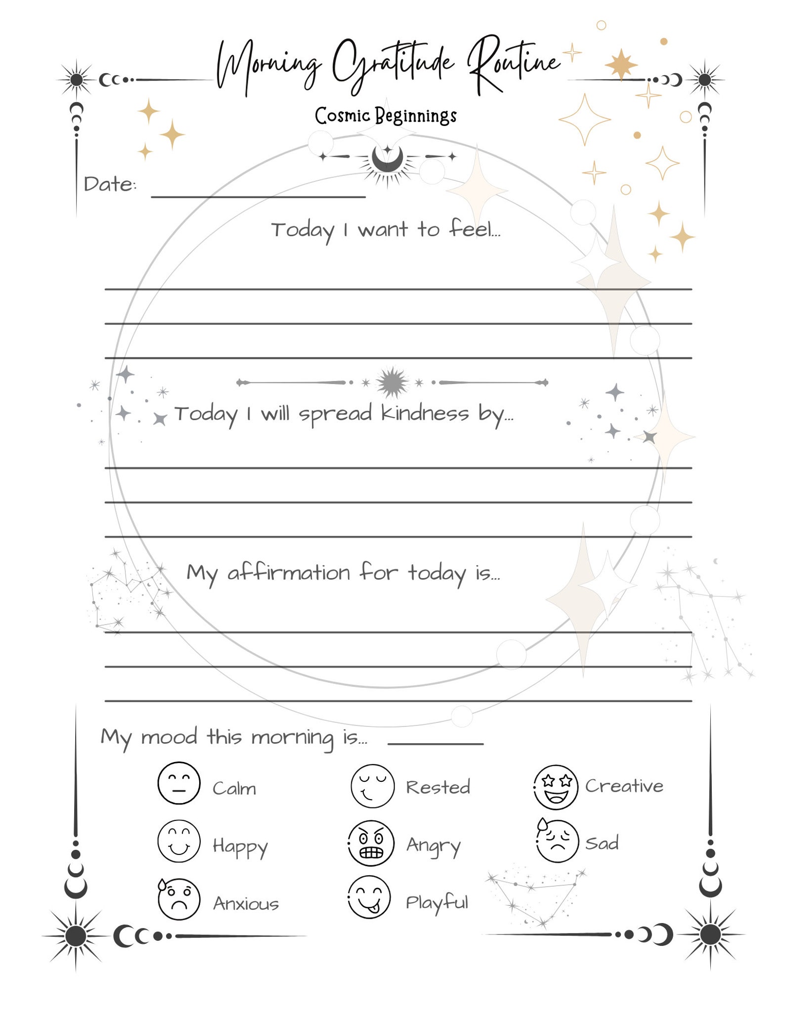 Mystical Celestial Boho Gratitude Journal Pages With Free 2024 Calendar ...