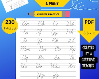 Printable Cursive Handwriting Worksheets : 234-Page Instant PDF Digital Download Workbook for Mastering Cursive