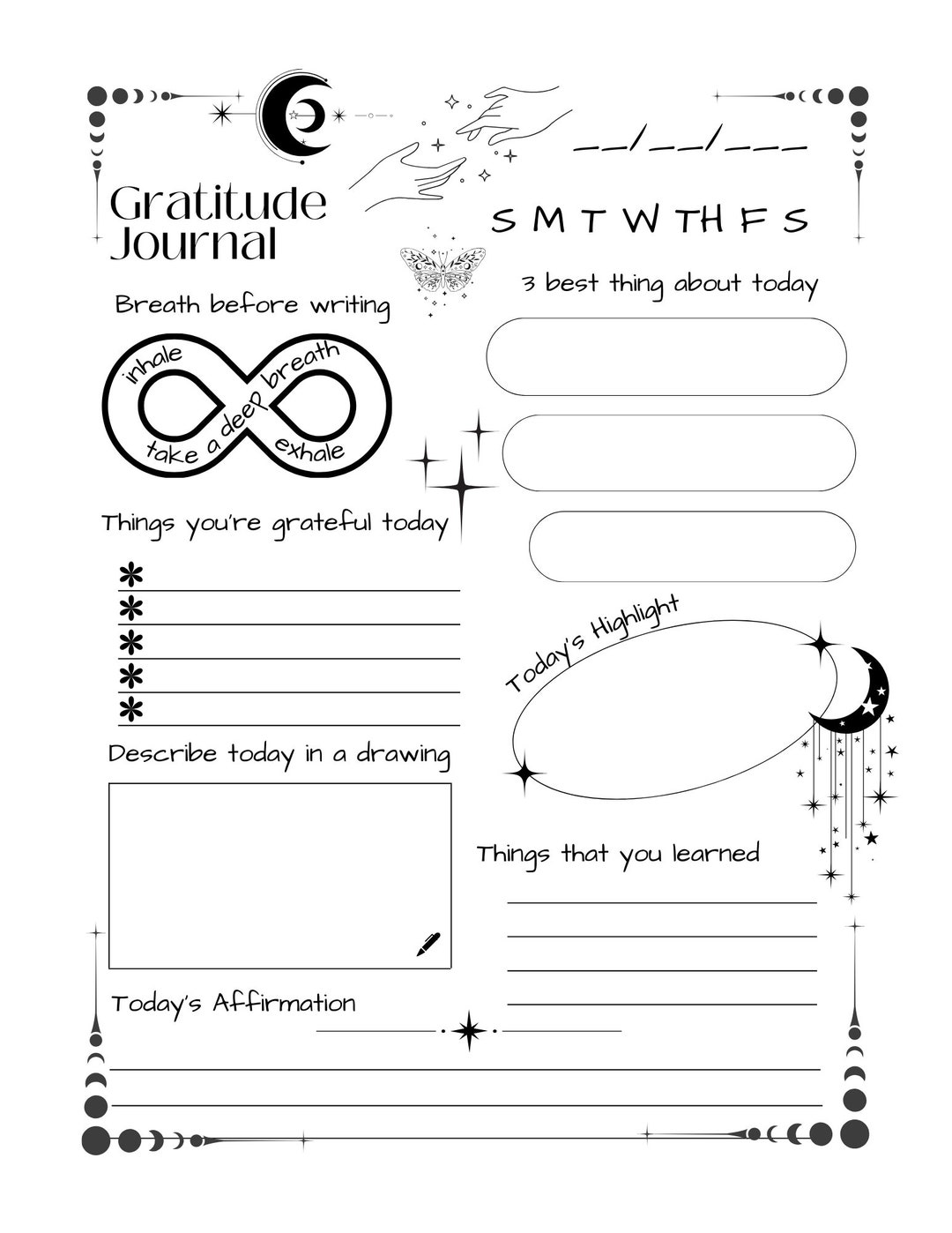 Mystical Celestial Boho Gratitude Journal Pages With Free 2024 Calendar ...