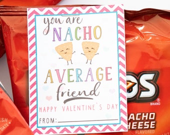 Etiqueta de San Valentín de Nacho Average Friend: Regalo divertido para niños en el aula (PDF)