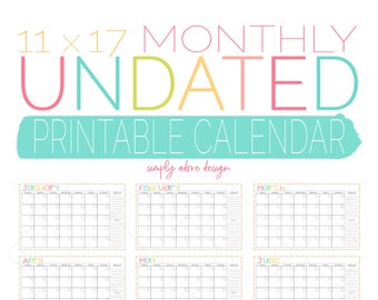monthly calendar printable etsy