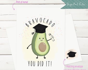 Tarjeta de graduación de Bravocado: Tarjeta de felicitación con sobre y un divertido mensaje (descarga digital)