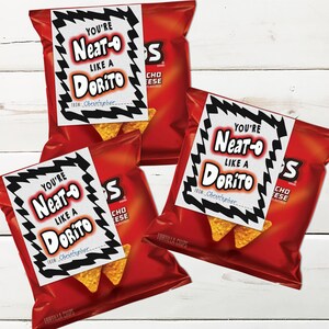 親と教育者のための、Neat-O Doritos 風の印刷可能な感謝タグ