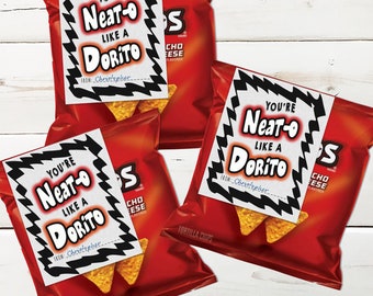 Etiquetas de agradecimiento imprimibles personalizadas inspiradas en Dorito Neat-O para padres y educadores