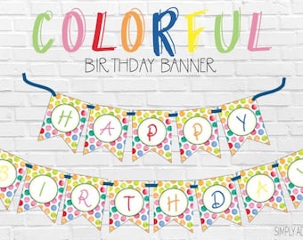 Printable Birthday Banner | Polka Dots | DIY Banner | Digital Download