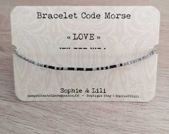 BRACELET MIYUKI Code Morse, bracelet minimaliste, perle grise, love amour