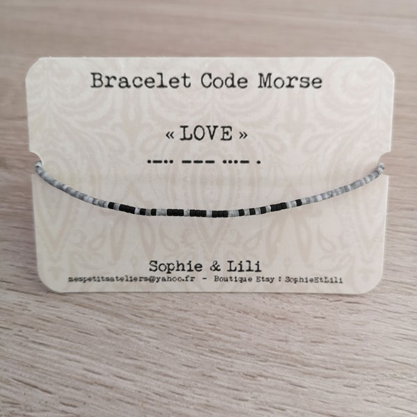 BRACELET MIYUKI Code Morse, bracelet minimaliste, perle grise, love amour