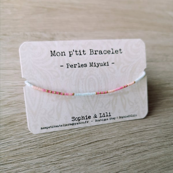 BRACELET PERLES MIYUKI réglable, rose pastel bleu, bracelet minimaliste, bohème, rocaille