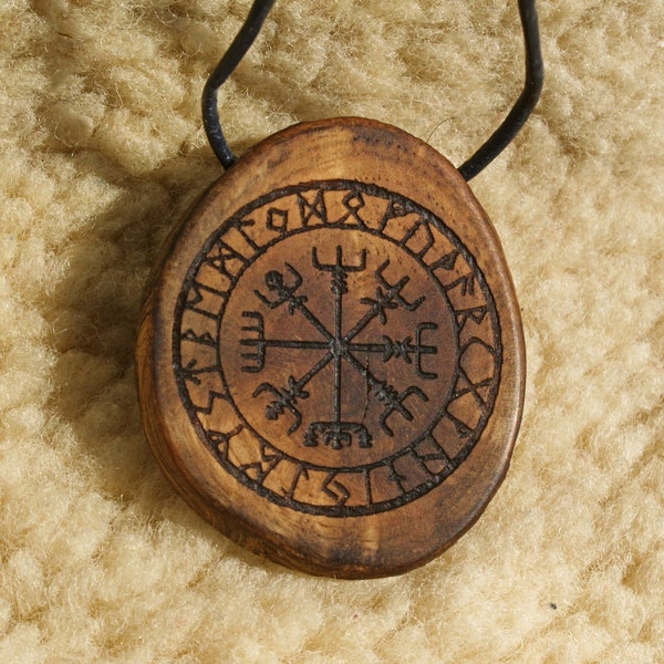 Vegvisir - tree bead pendant in dark color - viking compass, viking jewelry