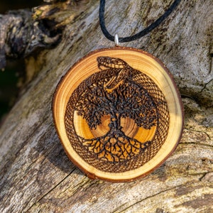 Ouroboros and the world tree Yggdrasil wooden pendant tree of life, world snake, viking jewelry/ celtic jewelry, handmade image 1
