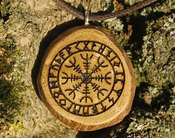 Aegishjalmur viking protection amulet - light tree bead pendant - helm of awe