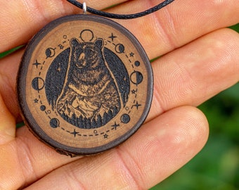Spirit animal Mama bear necklace, personalized wooden pendant, grizzly bear totem, animal jewelry, nature lover gift, woodland animals