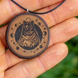 Spirit animal Mama bear necklace, personalized wooden pendant, grizzly bear totem, animal jewelry, nature lover gift, woodland animals