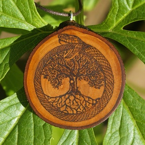 Ouroboros and the world tree Yggdrasil wooden pendant tree of life, world snake, viking jewelry/ celtic jewelry, handmade image 2