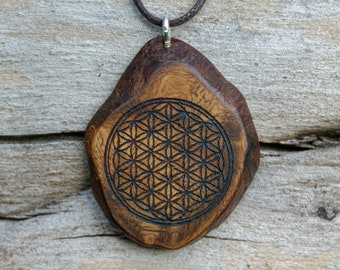 Flower of Life - Tree Bead Pendant in Dark Color - Flower of Life Necklace, Sacred Geometry Symbol