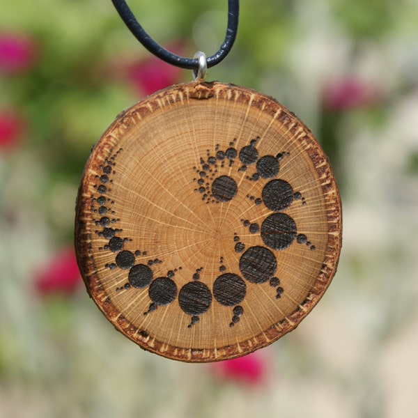 Julia Menge Spiral Fractal, wooden pendant - crop circle spiral