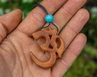 Om jew wood pendant - Ohm gemstone necklace, Shaman amulet, Protection talisman, Boho jewelry, Yoga Mantra, Bohemian, Goa Hippie Hindu