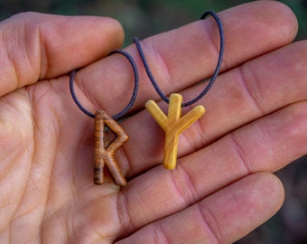 Small elder futhark rune pendant, custom rune and wood type - women viking jewelry, shaman protection amulet, norse druid talisman for men