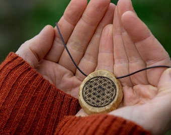 Flower of Life - Tree Beads Pendant in Light Color - Flower of Life Necklace, Sacred Geometry Symbol