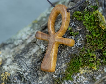 Ankh Holzanhänger - Ägyptisches Symbol des Lebens - handgeschnitzt, Personalisierung möglich