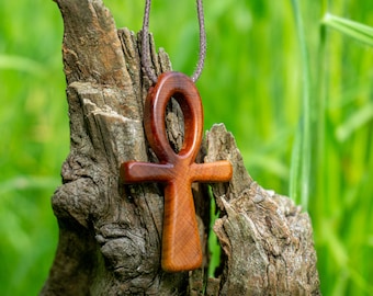 Wooden Ankh pendant, personalized jewelry gift with custom engraving, wood carving protection amulet, ancient egyptian cross, key of life