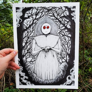 Braxie the Flatwoods Monster 9x12 Ink Drawing // Unframed West Virginia cryptid creature urban legend myth spooky Halloween art decor