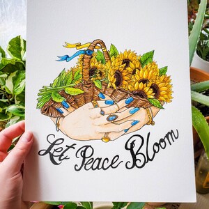 Let Peace Bloom // 8x10 Mixed Media Watercolor Painting // Sunflower Garden