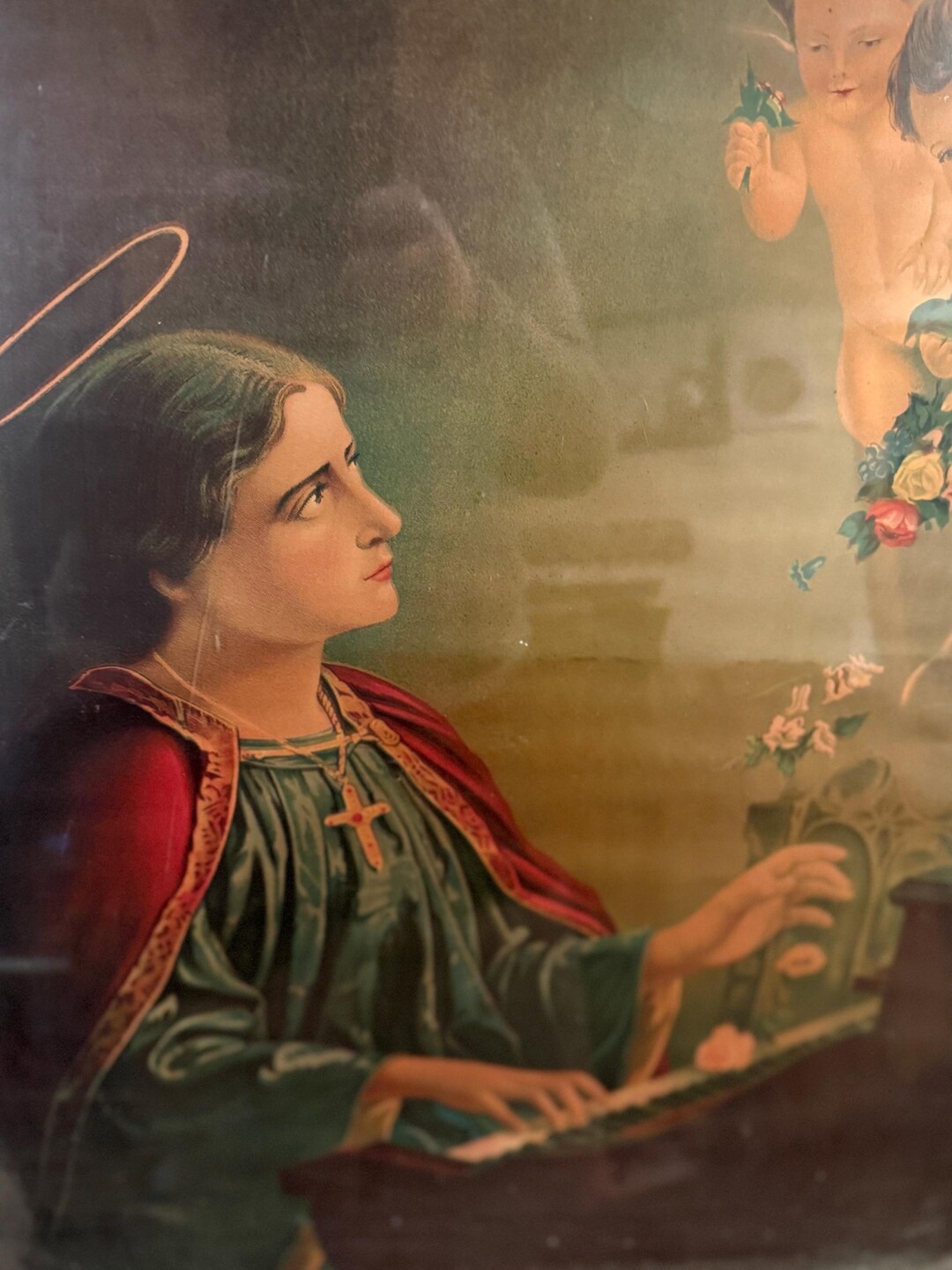 Antique Saint Cecilia Religious Print in Ornate Gesso Frame | 1900s ...