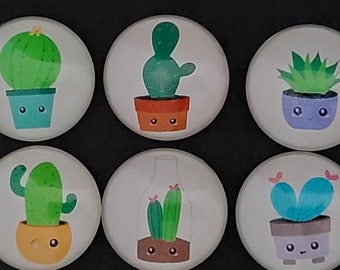Cute Cactus Glass Fridge Magnets, Gift for Plant Lover, Nature Lover