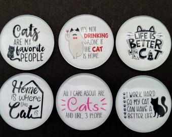 Cat Lovers Glass Magnets -Set of 6