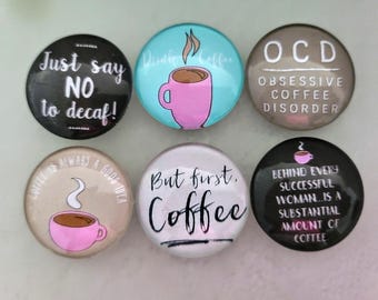 Coffee 1.25 Inch Glass Fridge Magnets