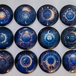 Moon and Sun Celestial 1.25 Inch Glass Magnet Set, Fantasy Lover Gift, Valentines Gift,