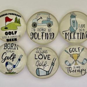 Funny Golf Themed Glass Magnets - Set of 4 or 6 Magnets - Perfect for Golf Lovers!