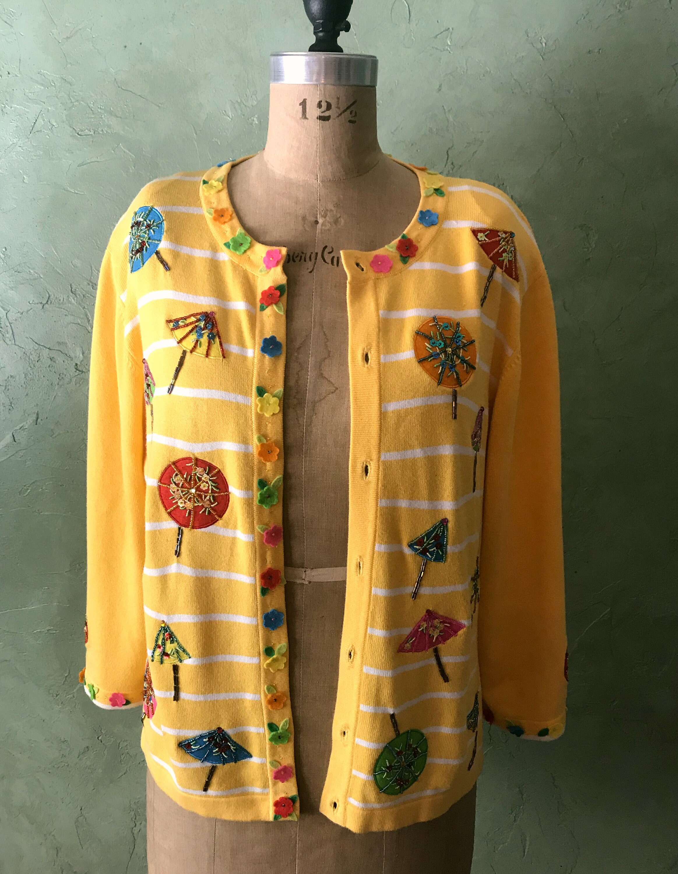 Vintage BEREK Sunflower Yellow Cardigan Sweater with Beaded Etsy