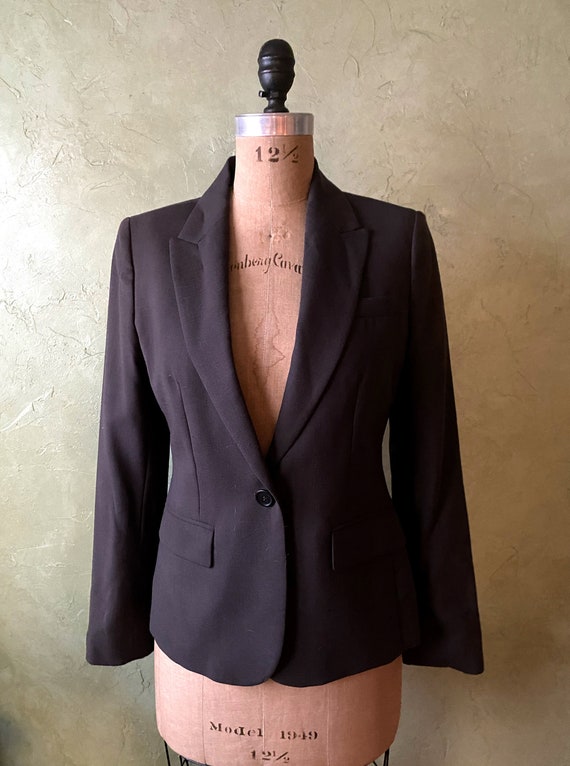 Vintage J Crew Fitted Dark Brown Wool Blazer, Size