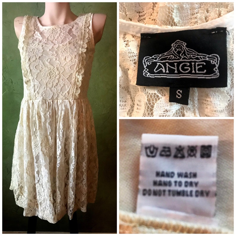Size Small Lined Vintage Cottage Core Ivory Beige Chantilly Lace Baby Doll Dress or Top by ANGIE