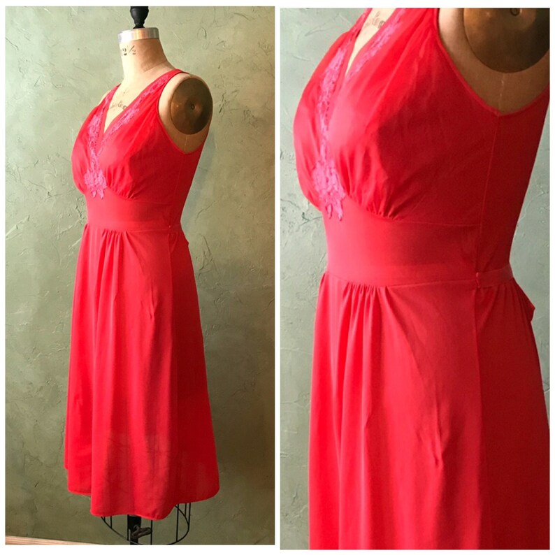 Size 34 Vintage 1950\u2019s Classic Romantic Red Lorraine Nightgown Negligee