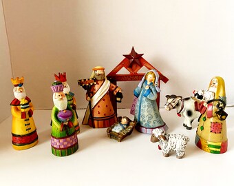 Colorful Resin Folk Art Nativity Set, Group of 10