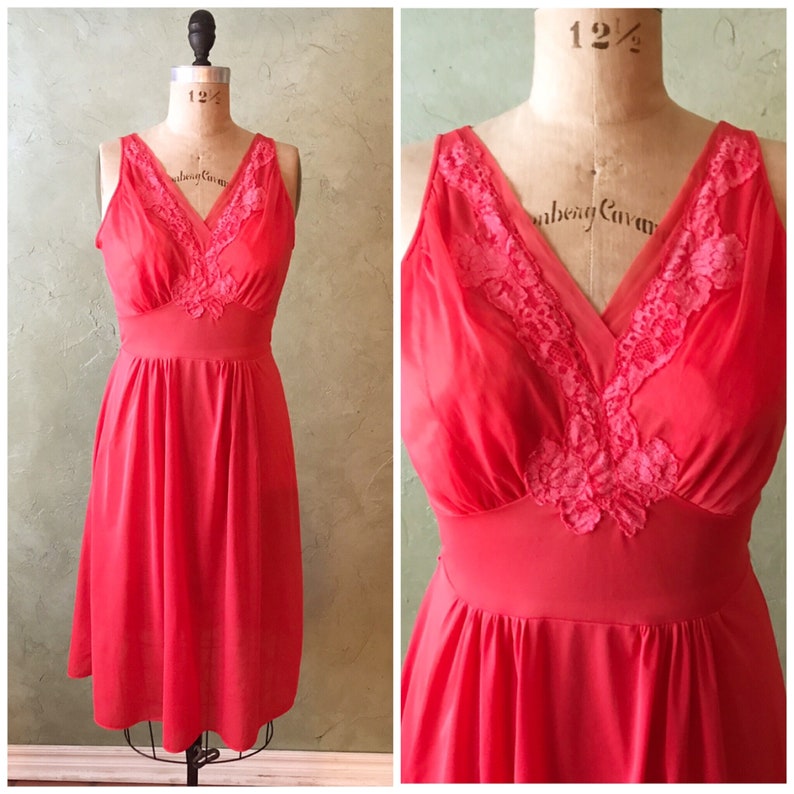 Size 34 Vintage 1950\u2019s Classic Romantic Red Lorraine Nightgown Negligee