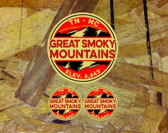 Great Smoky Mountains TN to NC Elevation Mountain Tennessee North Carolina Decal Sticker 3.75" - 3 For 1