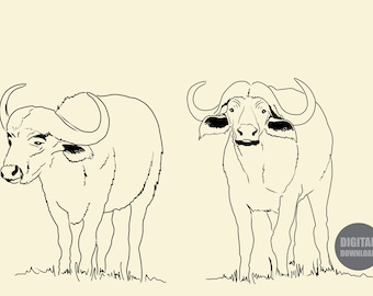 Ilustración de bisonte, arte fino, Airbnb, imprimible, pintura, póster, foto, imagen, descarga digital