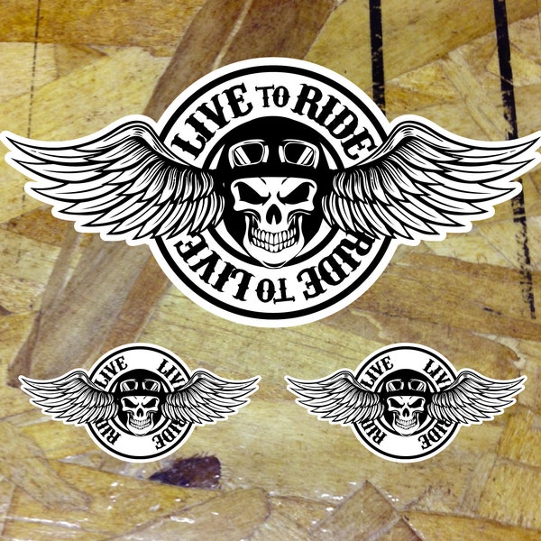 LIVE TO RIDE Wings Sticker Car Motorcycle Helmet Decal Vinyl Chopper Biker Iron Cross - 3 for 1