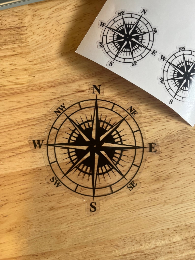 Compass Ruler Sticker Printable Compass Sticker Decal Clear and Black Vinyl Camping Outdoors Travel RV ...