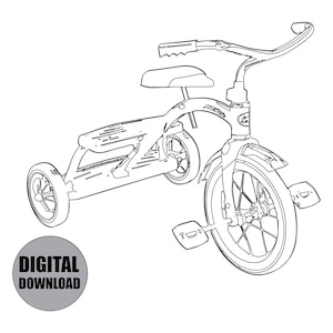 Kids Coloring Tricycle Illustration Printable Paint Photo Picture Digital Download