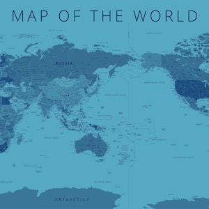 Weltkarte Extra Large Größe mit hoher Auflösung Blau Ton PNG, JPG Download - Kann benutzerdefinierte