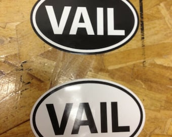 Vail Colorado Ski Snowboard Hike Travel Snow Oval sticker decals Black and White 3.75" - 4 for 1